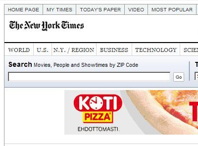 Kotipizzan mainos NY Timesissä