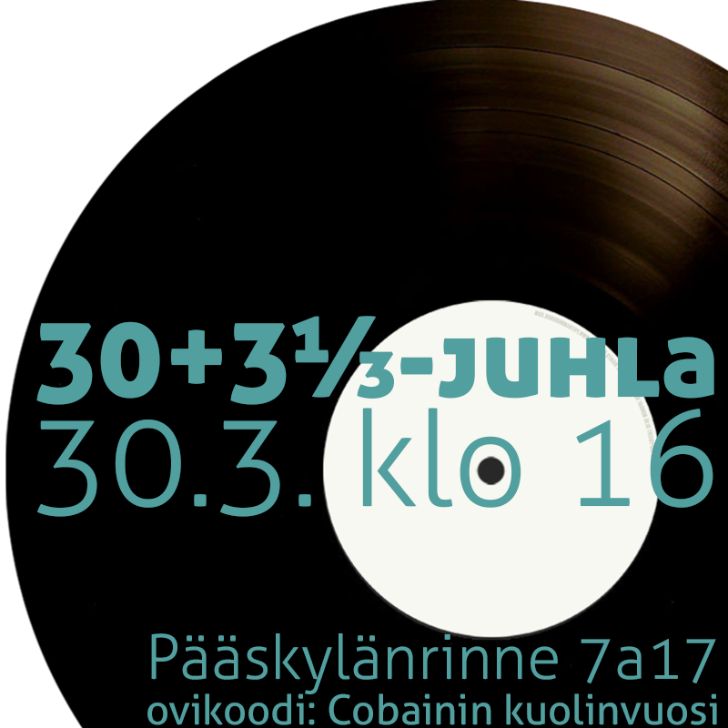 Kutsu synttäreille 30.3. klo 16